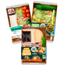 Verspakket crispy rice, Turkse pizza wraps of flatbread sticky chicken